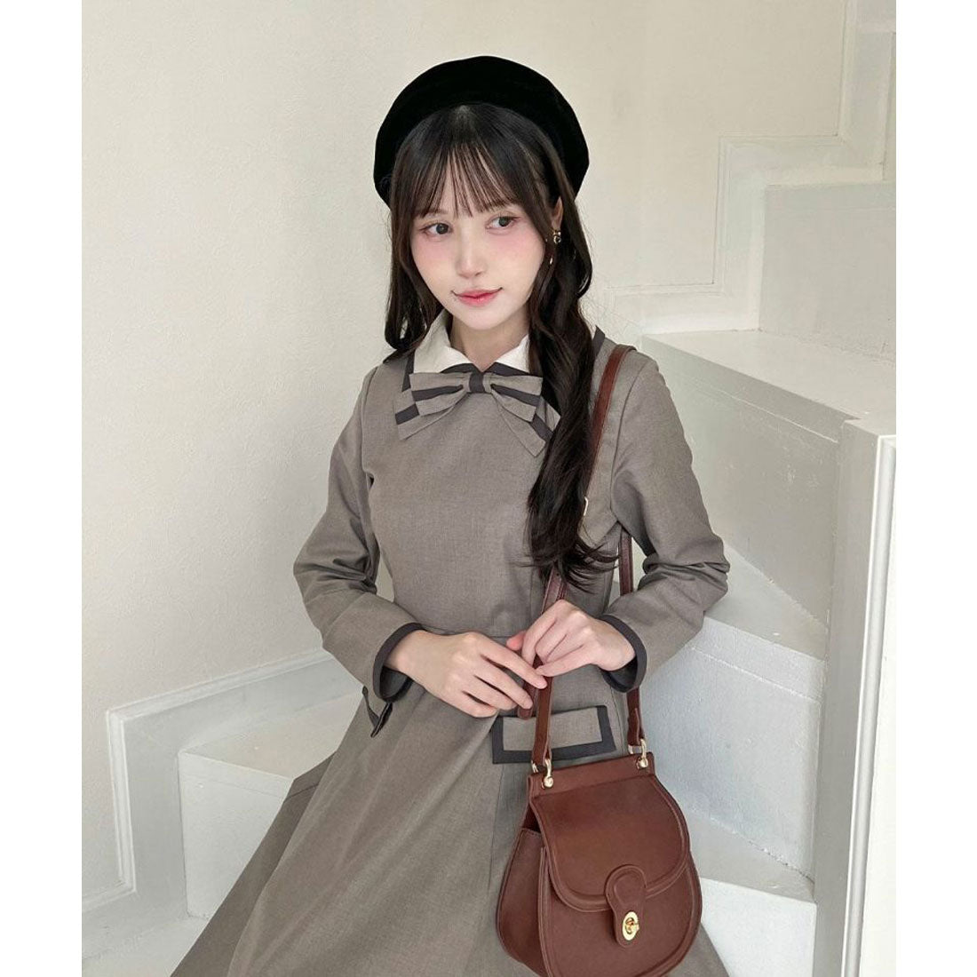 フィント F i.n.t ラインボウタイバイカラーワンピース （BEIGE） BEIGE