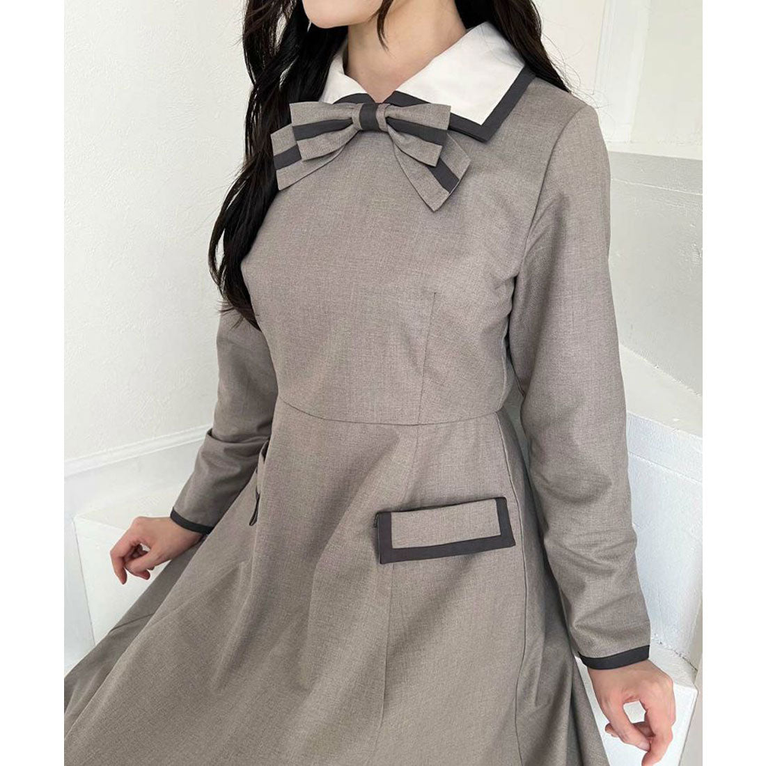 フィント F i.n.t ラインボウタイバイカラーワンピース （BEIGE） BEIGE