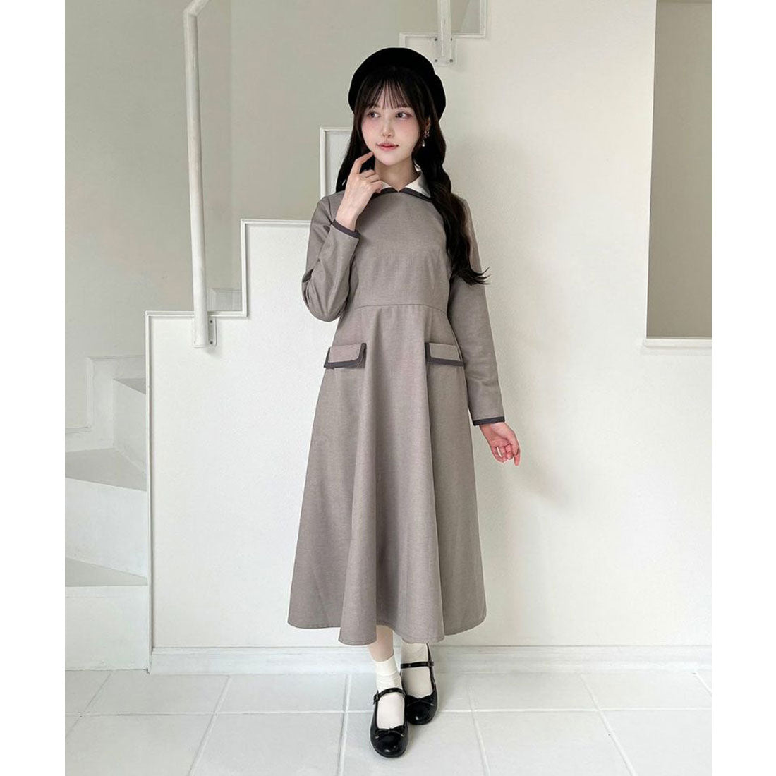 フィント F i.n.t ラインボウタイバイカラーワンピース （BEIGE） BEIGE