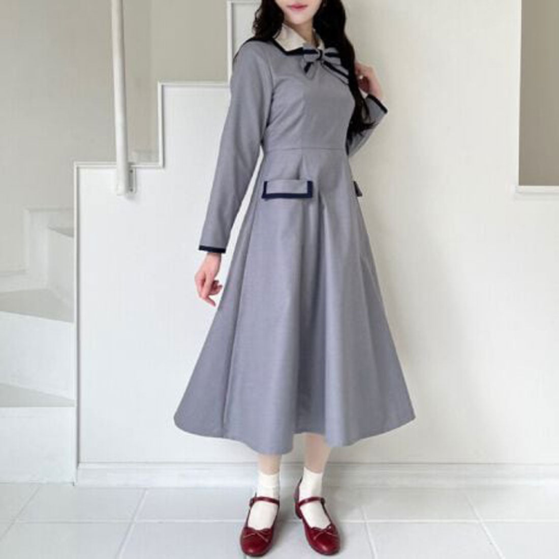 フィント F i.n.t ラインボウタイバイカラーワンピース （L/GRAY） L/GRAY