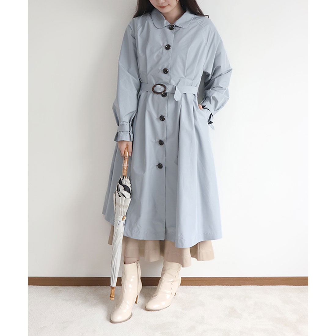 フィント F i.n.t べっ甲バックルベルトレインコート （L/BLUE） L/BLUE