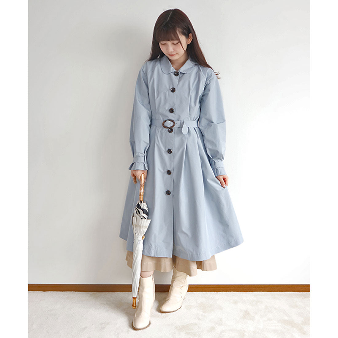 フィント F i.n.t べっ甲バックルベルトレインコート （L/BLUE） L/BLUE