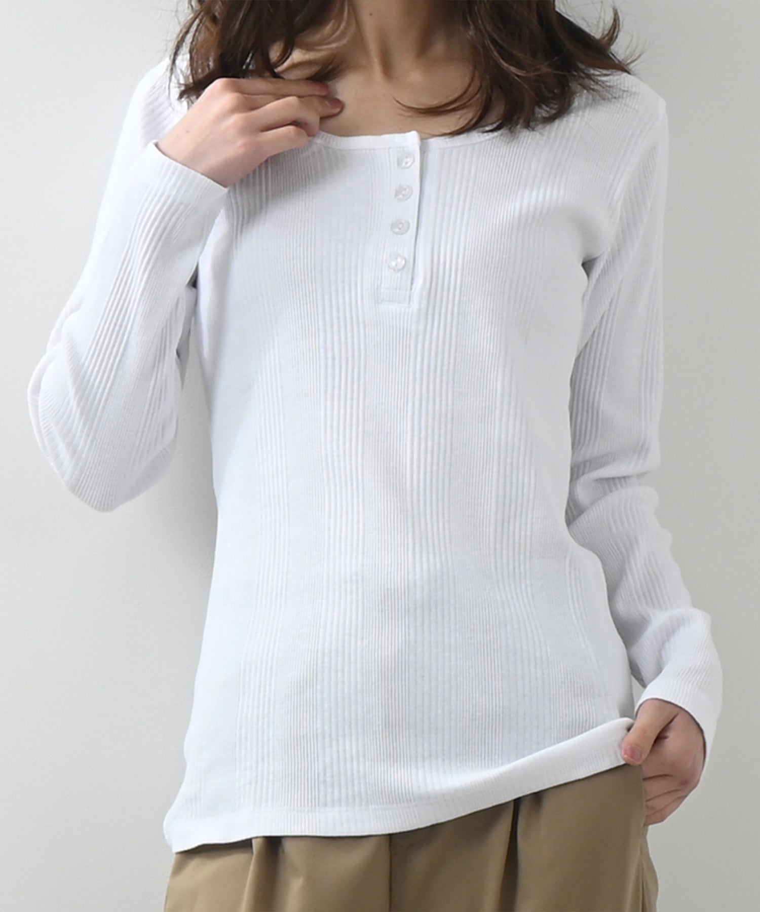 フェルトマリエッタ Felt Maglietta ランダムリブヘンリーネックロングTシャツ （ミックスグレー） ミックスグレー