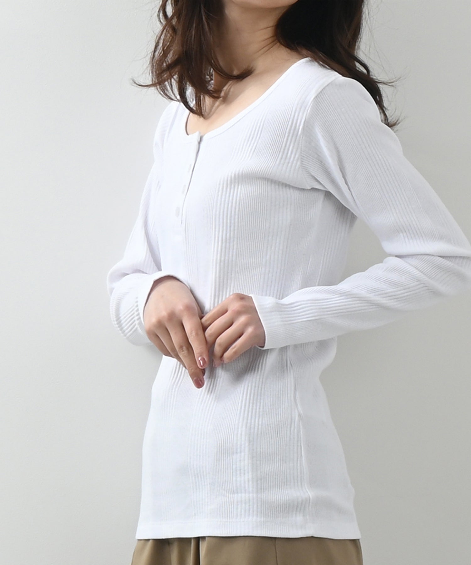 フェルトマリエッタ Felt Maglietta ランダムリブヘンリーネックロングTシャツ （ミックスグレー） ミックスグレー