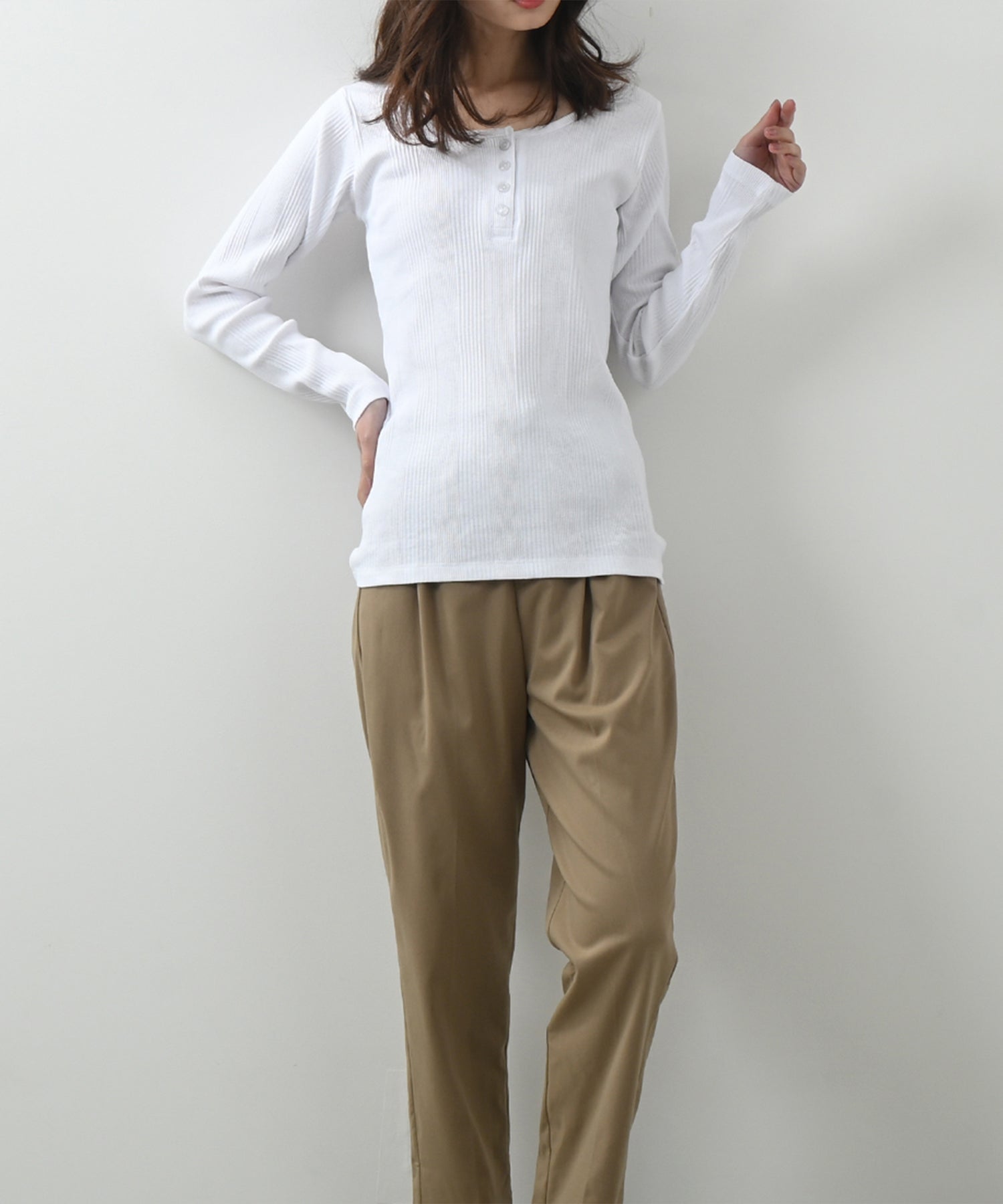 フェルトマリエッタ Felt Maglietta ランダムリブヘンリーネックロングTシャツ （ミックスグレー） ミックスグレー