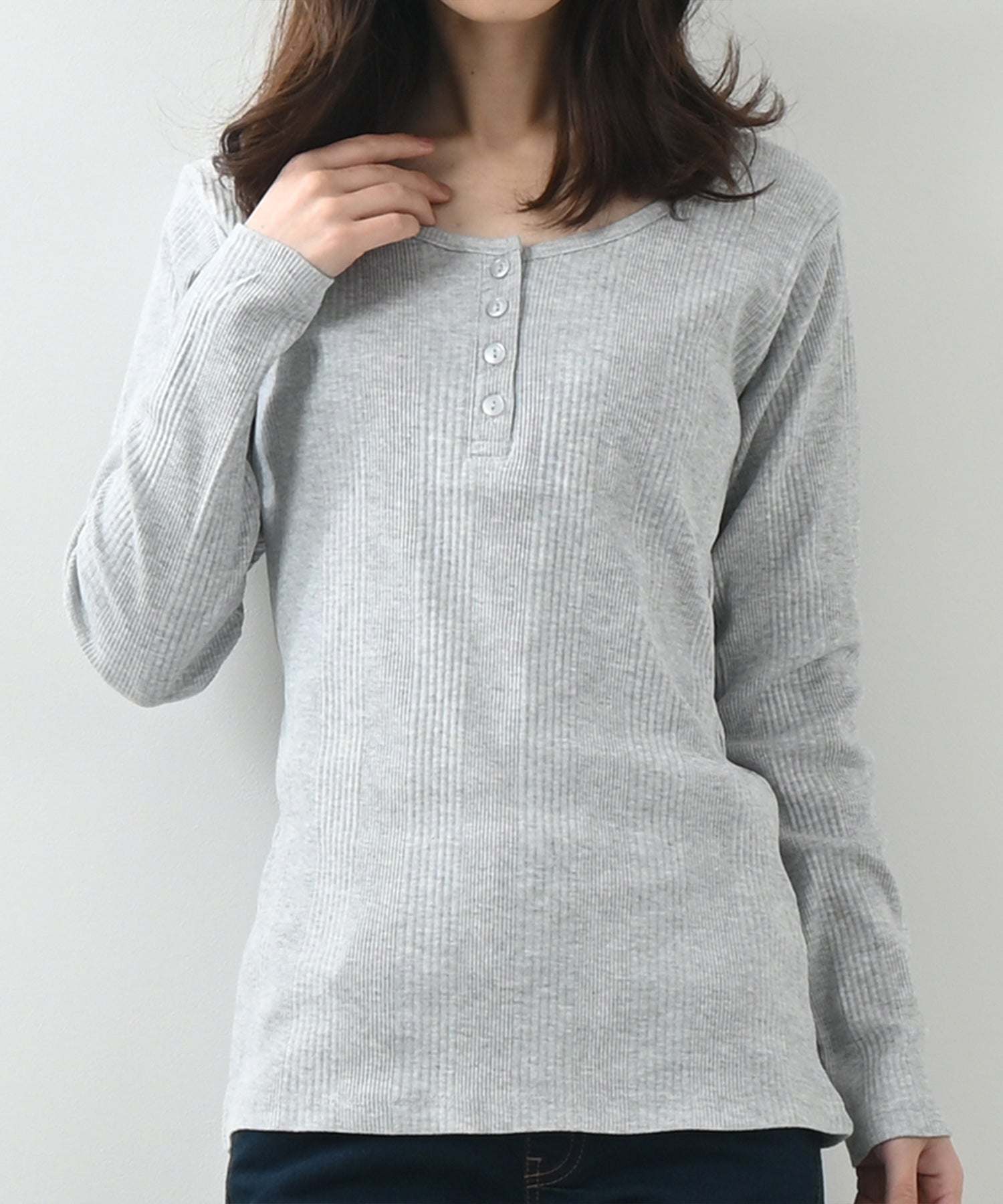 フェルトマリエッタ Felt Maglietta ランダムリブヘンリーネックロングTシャツ （ミックスグレー） ミックスグレー