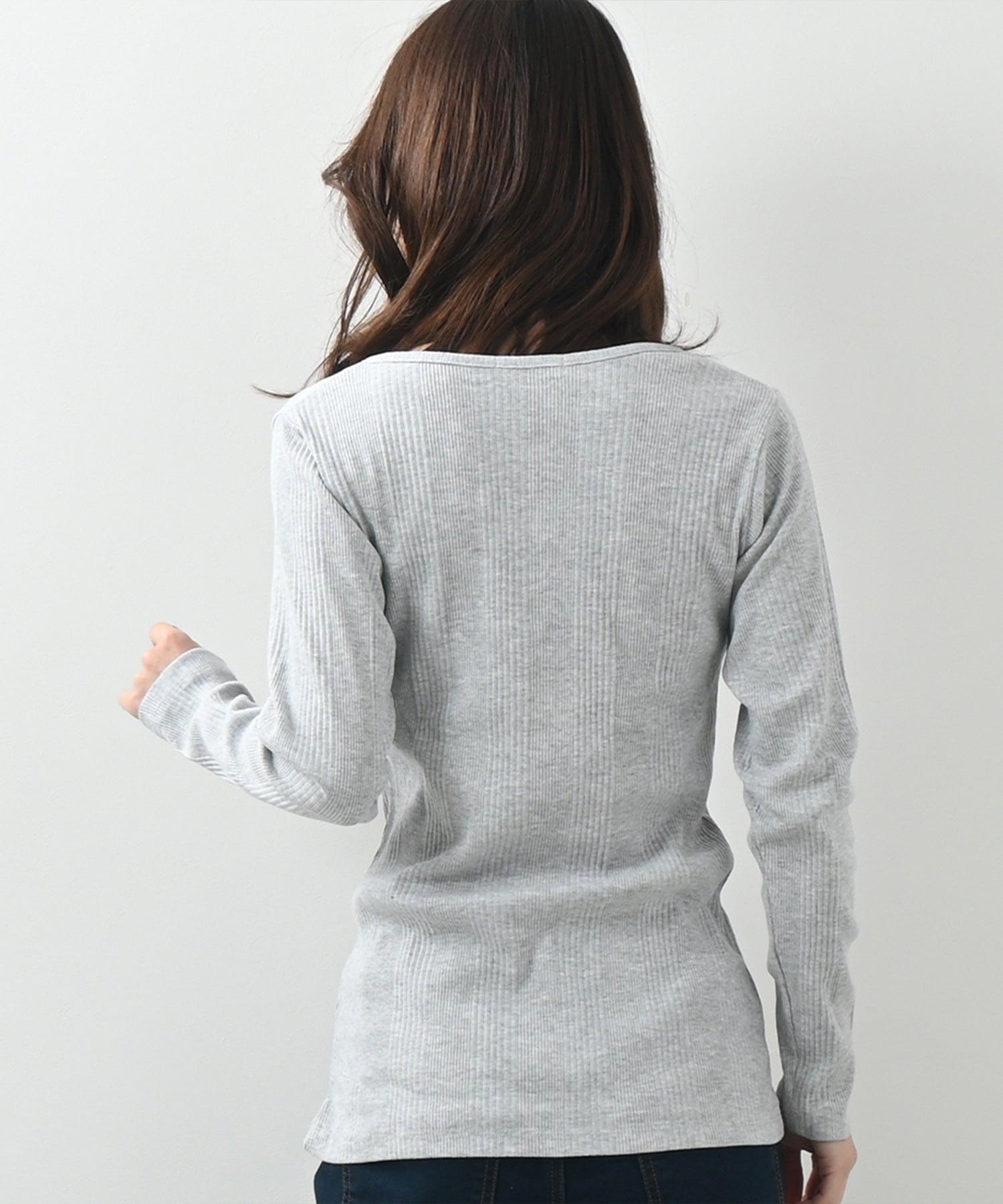 フェルトマリエッタ Felt Maglietta ランダムリブヘンリーネックロングTシャツ （ミックスグレー） ミックスグレー