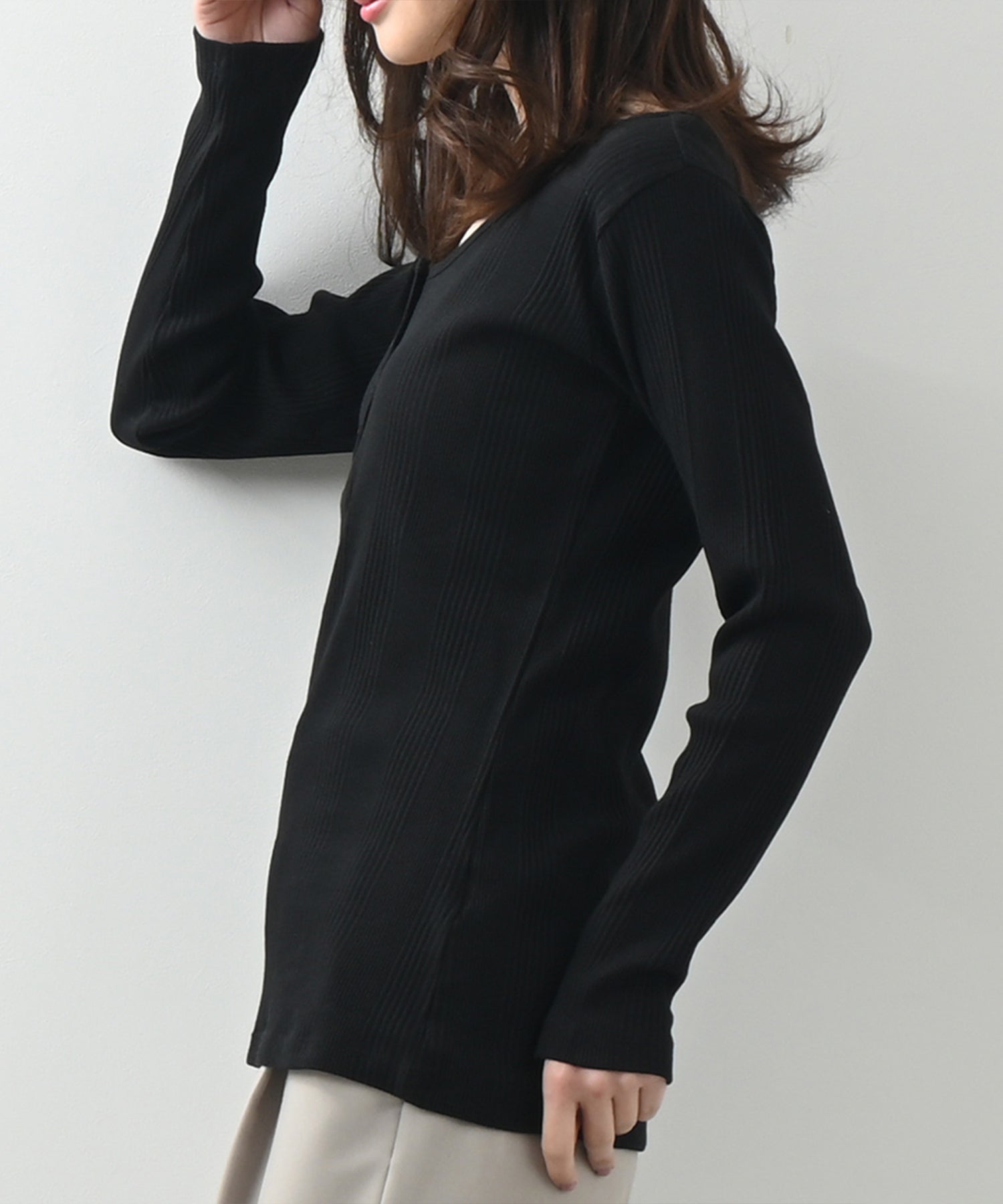 フェルトマリエッタ Felt Maglietta ランダムリブヘンリーネックロングTシャツ （ミックスグレー） ミックスグレー