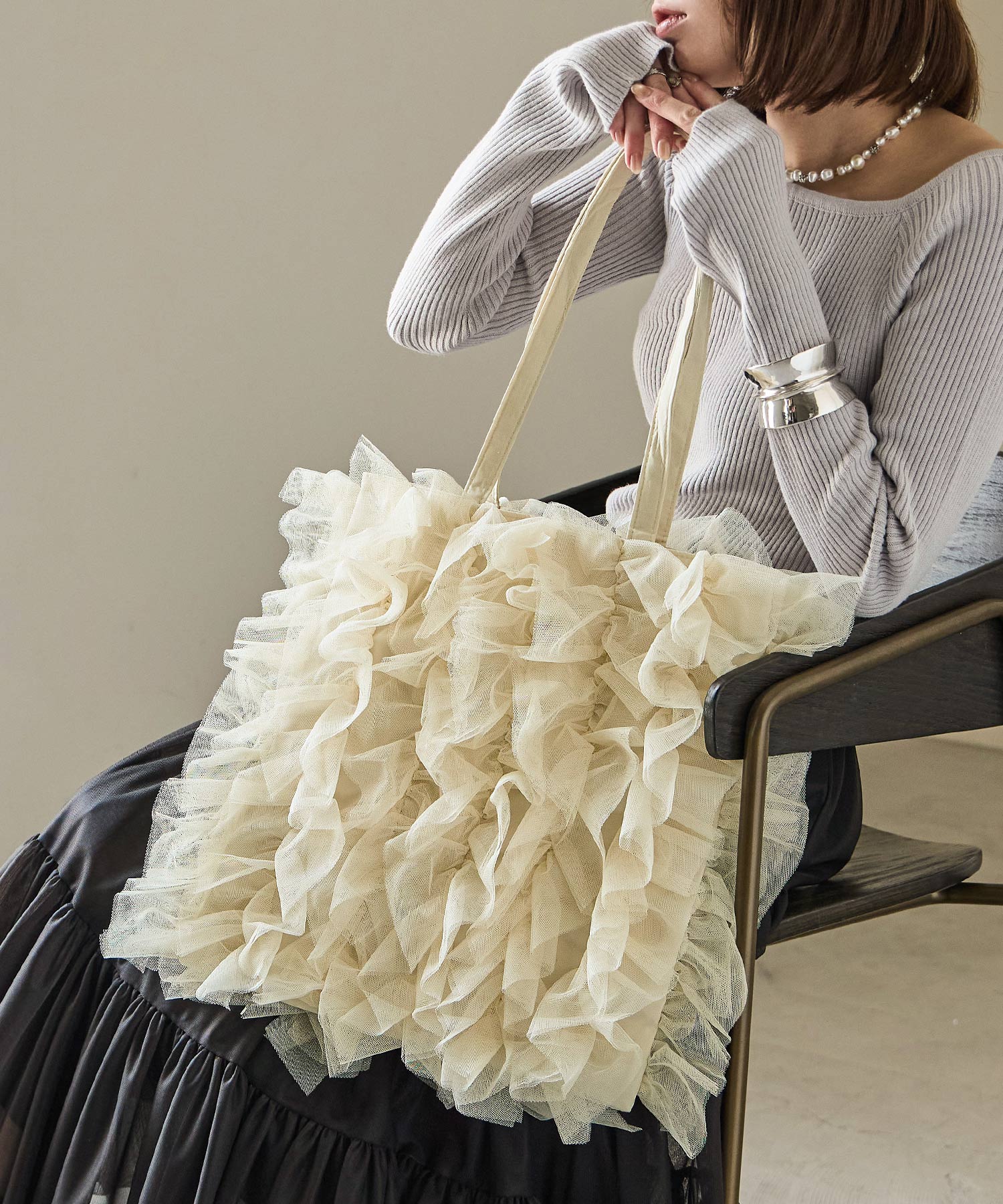 ファッションレター Fashion Letter チュールフリルトートバッグ （イエロー） イエロー