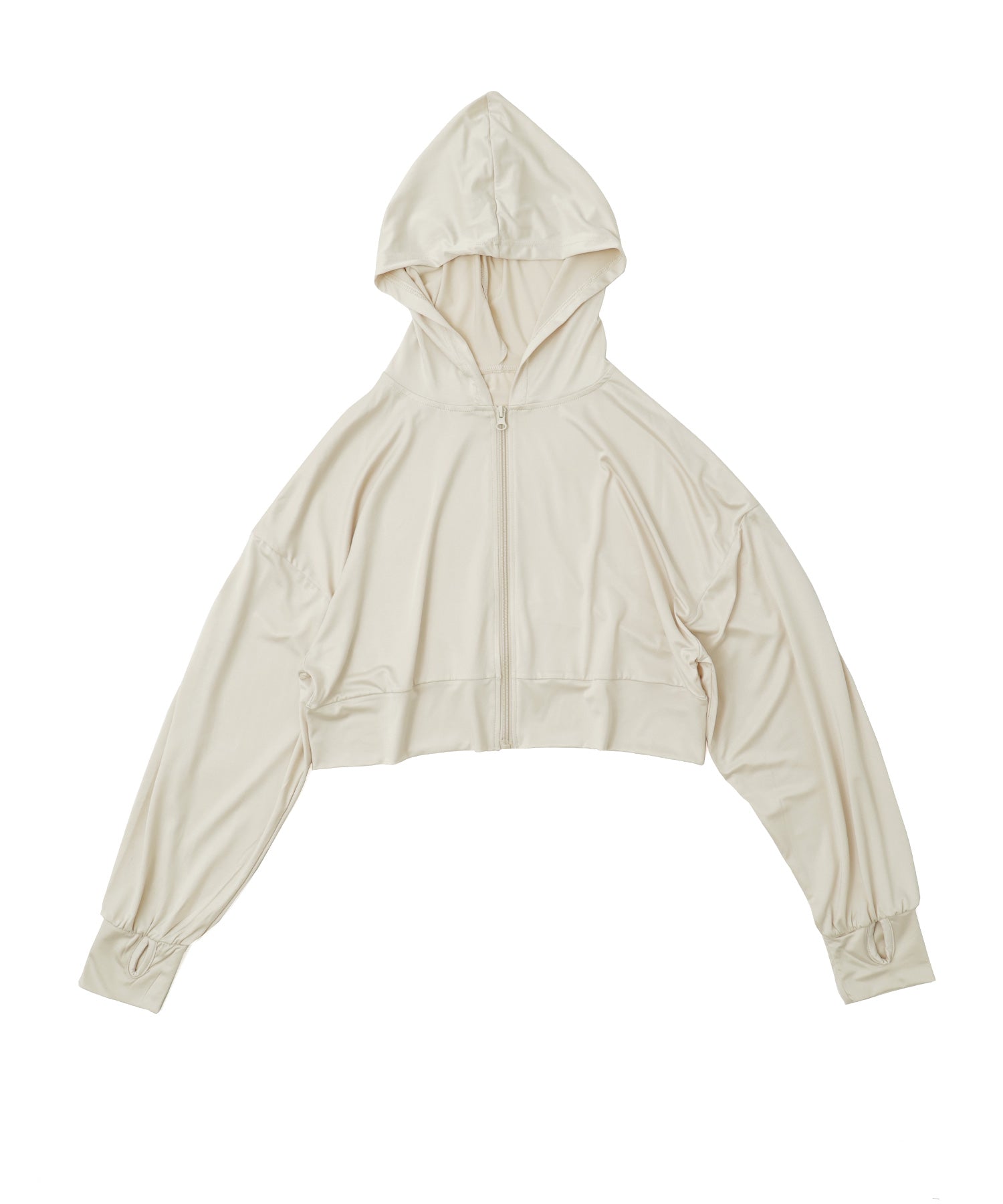 ファッションレター Fashion Letter UPF50+ 接触冷感 指穴付き クロップド丈ラッシュガードパーカー （ベージュ） ベージュ
