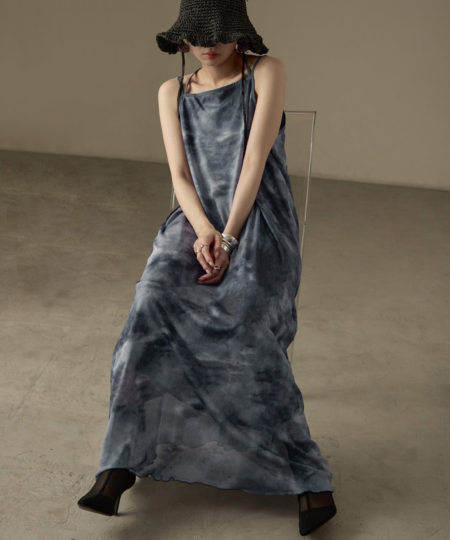 ファッションレター Fashion Letter パワーネット 2wayマーブル柄キャミワンピース （ブルー） ブルー