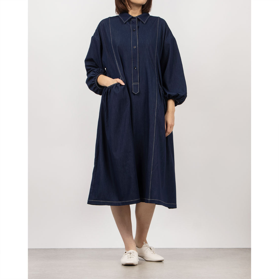 フォーリン アンド コー fall-in&co さらりと纏う ロングシャツワンピース コットン 230909-1 （青） 青