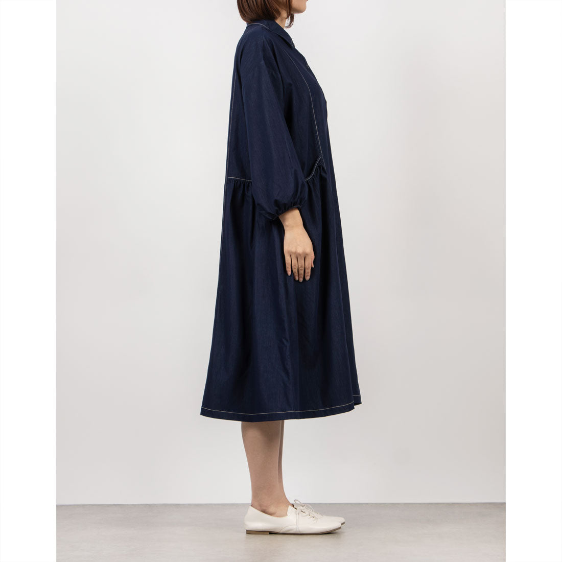 フォーリン アンド コー fall-in&co さらりと纏う ロングシャツワンピース コットン 230909-1 （青） 青
