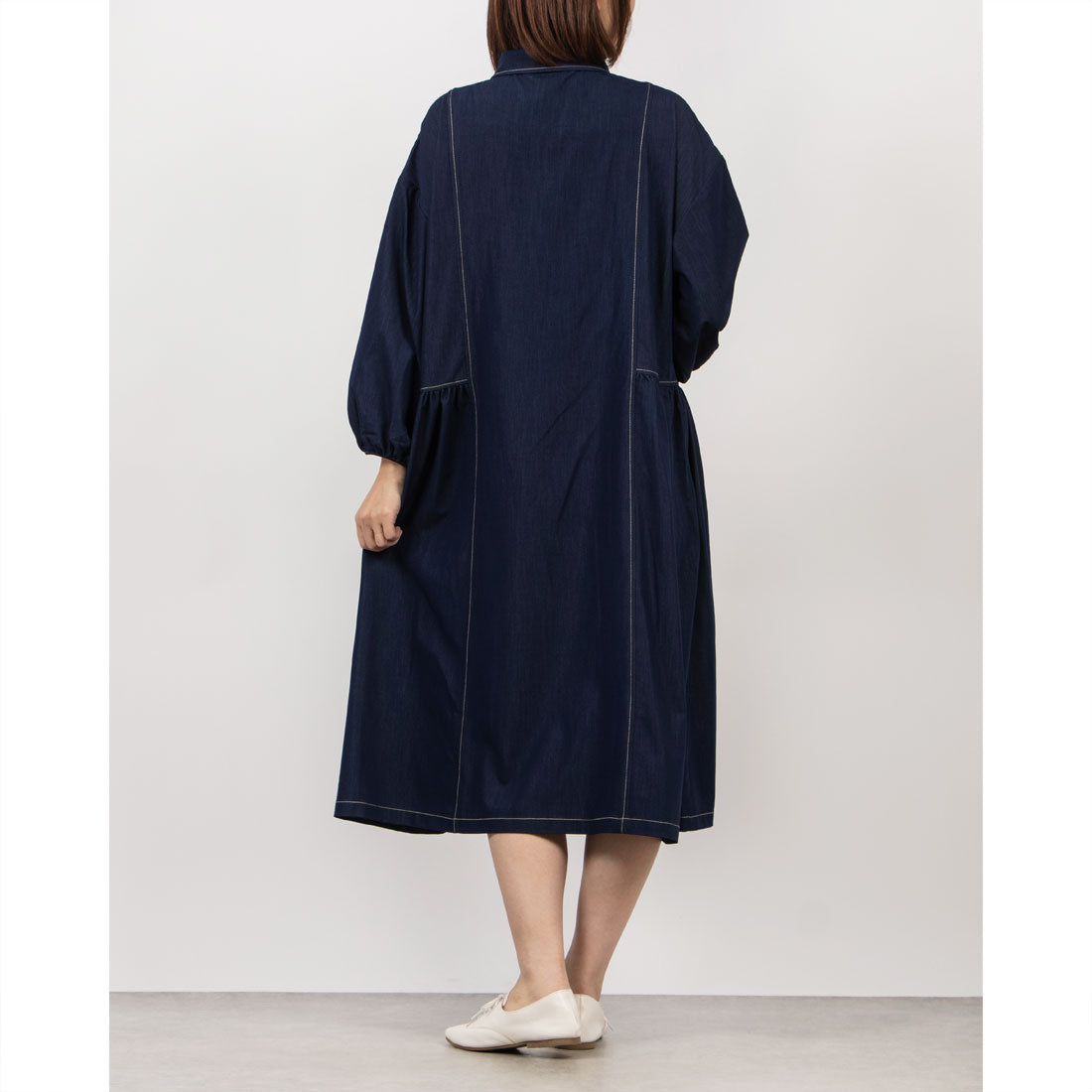 フォーリン アンド コー fall-in&co さらりと纏う ロングシャツワンピース コットン 230909-1 （青） 青