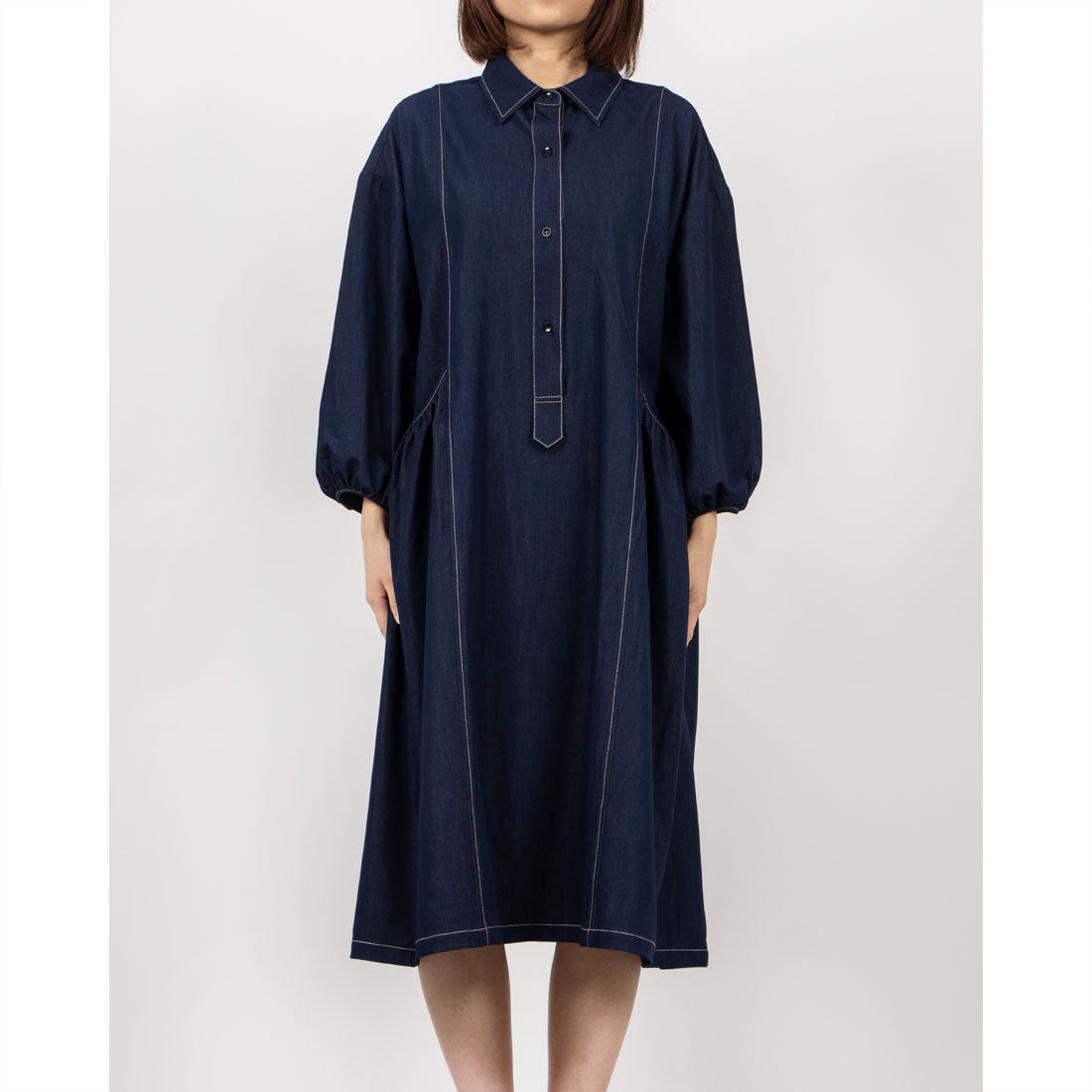 フォーリン アンド コー fall-in&co さらりと纏う ロングシャツワンピース コットン 230909-1 （青） 青