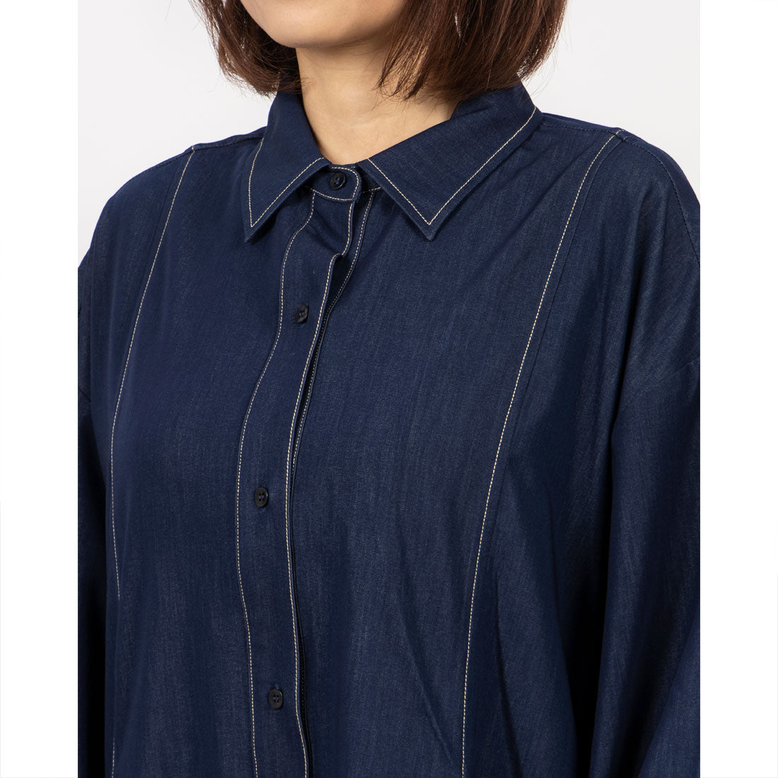 フォーリン アンド コー fall-in&co さらりと纏う ロングシャツワンピース コットン 230909-1 （青） 青