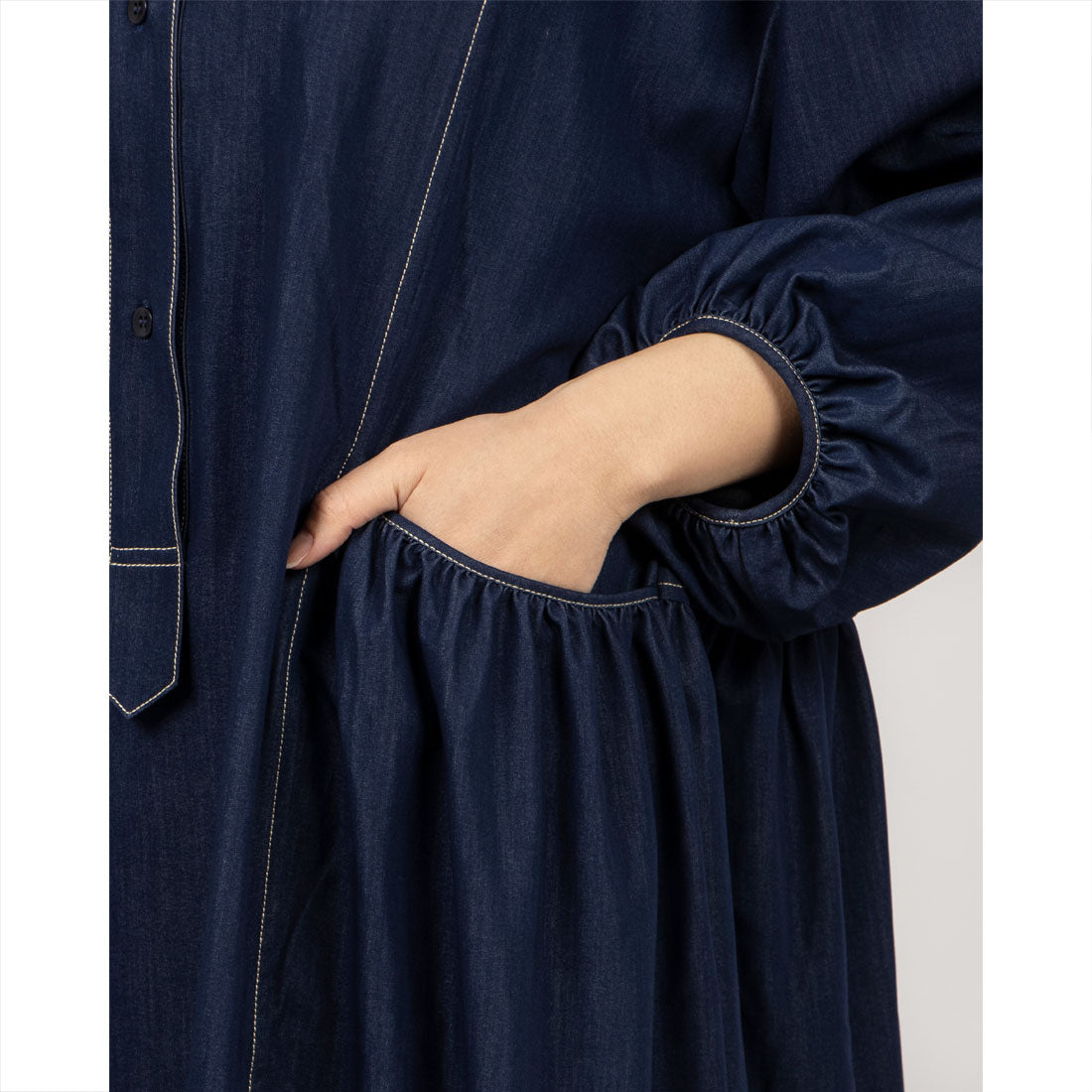 フォーリン アンド コー fall-in&co さらりと纏う ロングシャツワンピース コットン 230909-1 （青） 青