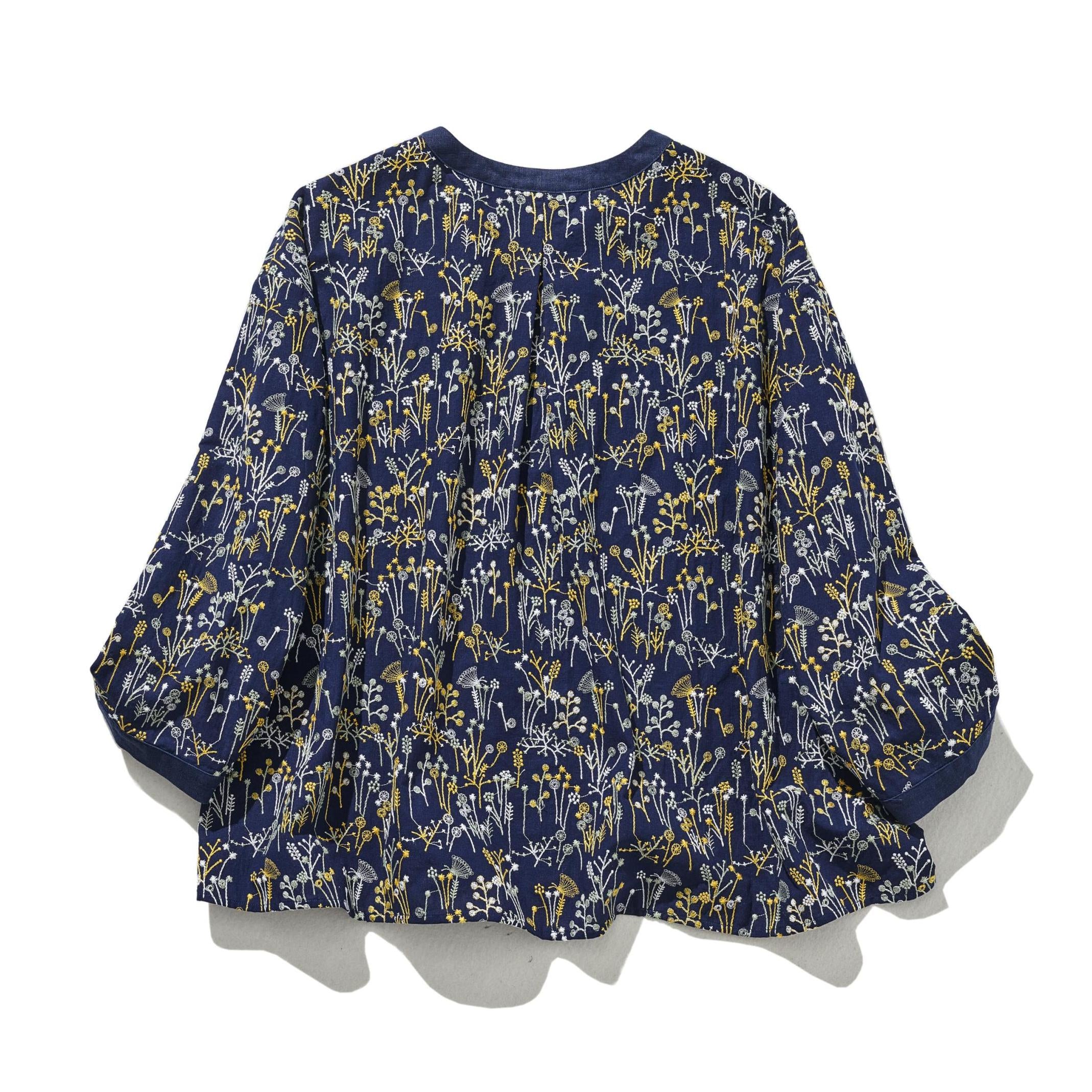フォーリン アンド コー fall-in&co 総柄刺繍が目を引くカーディガン コットンリネン トップス 紺色 240912-2 （紺色） 紺色