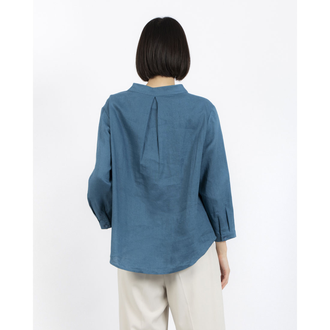 フォーリン アンド コー fall-in&co 今頼れる「私の新定番」洗練スキッパーシャツで Vネック 長袖 リネンシャツ 220401-7 （孔雀青） 孔雀青