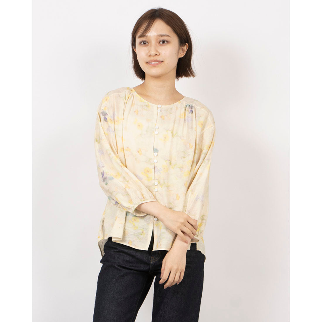 フォーリン アンド コー fall-in&co パッと明るい表情に導く春のブラウス 8分袖 コットン 230926-1 （黄色） 黄色