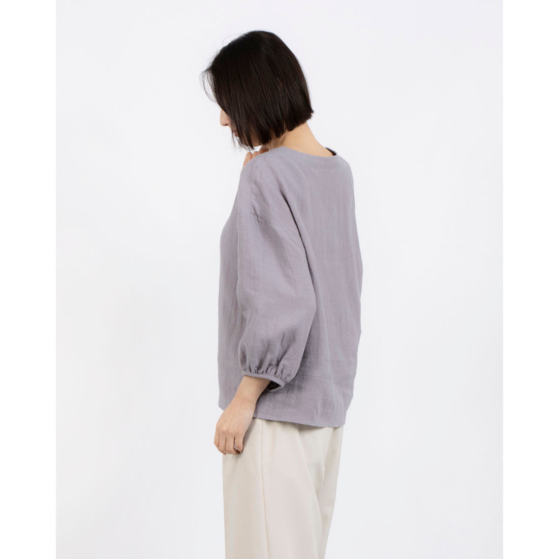 フォーリン アンド コー fall-in&co 美しいシルエットのデザインプルオーバー トップス リネン100％ 9分袖 赤みがかった灰紫色 230403-2 （赤みがかった灰紫色） 赤みがかった灰紫色