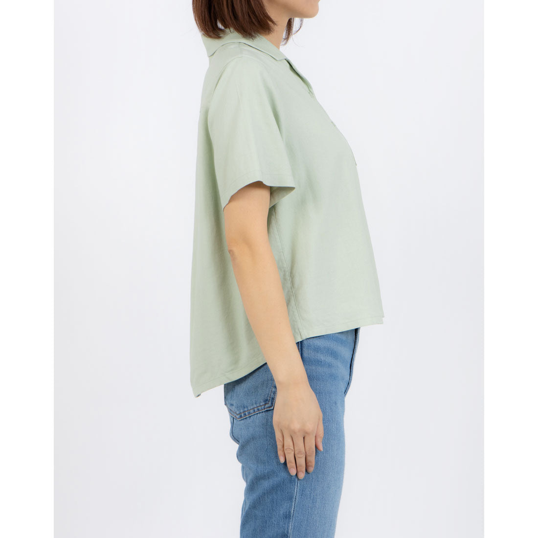 フォーリン アンド コー fall-in&co この着心地の良さは毎日手に取って欲しい コットンリネン開襟ブラウス  薄緑色 220511-5 （薄緑色） 薄緑色