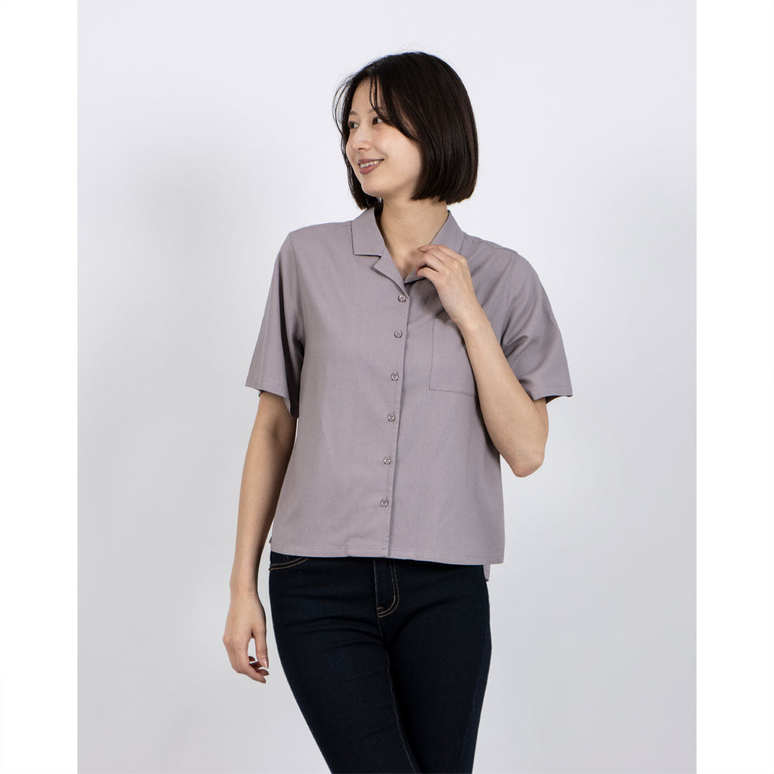 フォーリン アンド コー fall-in&co この着心地の良さは毎日手に取って欲しい コットンリネン開襟ブラウス  灰紫色 220511-3 （灰紫色） 灰紫色