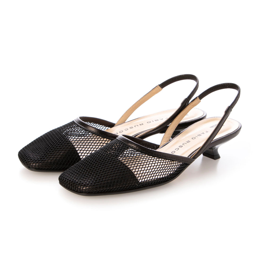 ファビオルスコーニ FABIO RUSCONI スクエアトウネットバックバンドパンプス （ブラックコンビ） ブラックコンビ