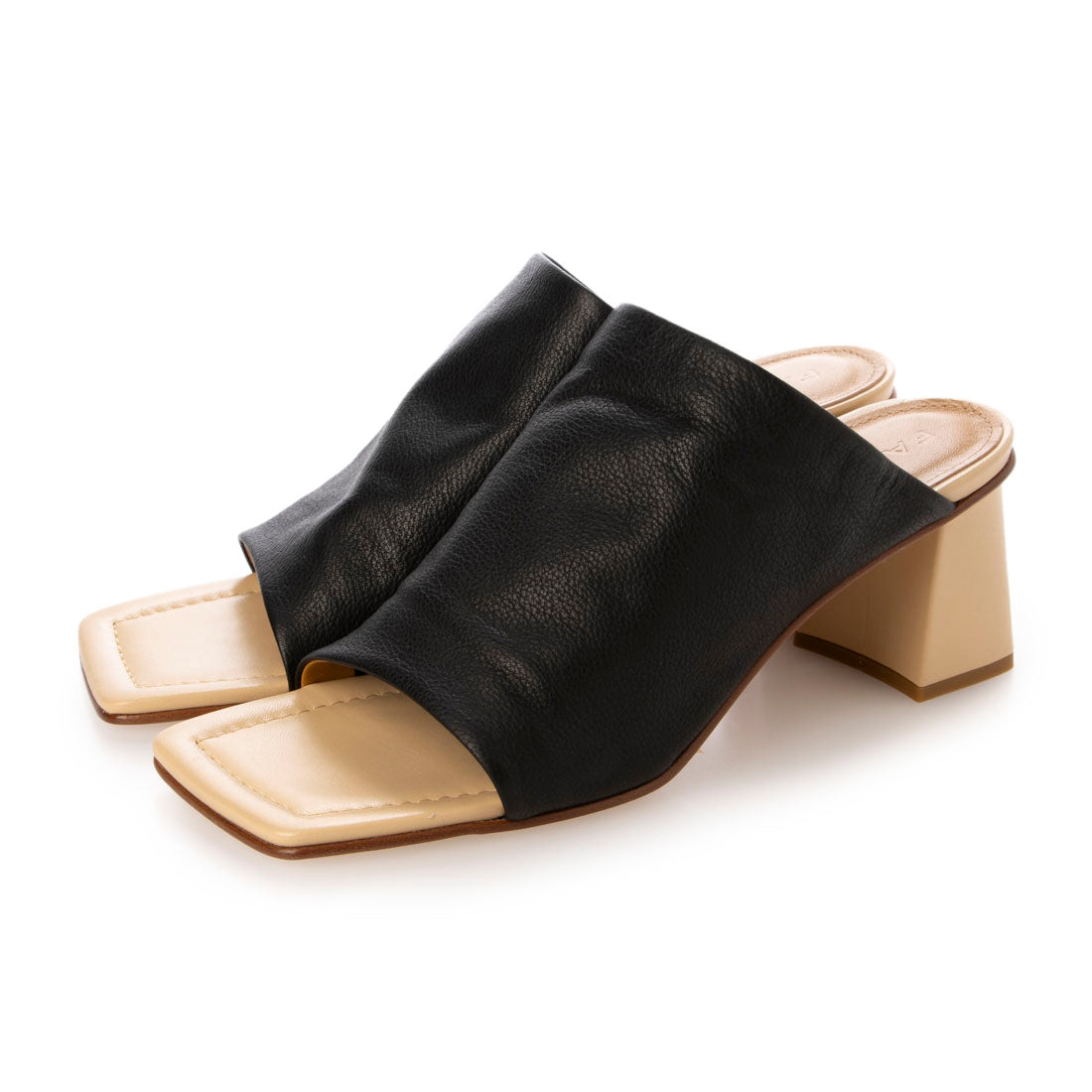 ファビオルスコーニ FABIO RUSCONI スクエアトウソフトレザーミュールサンダル （ブラックコンビ） ブラックコンビ