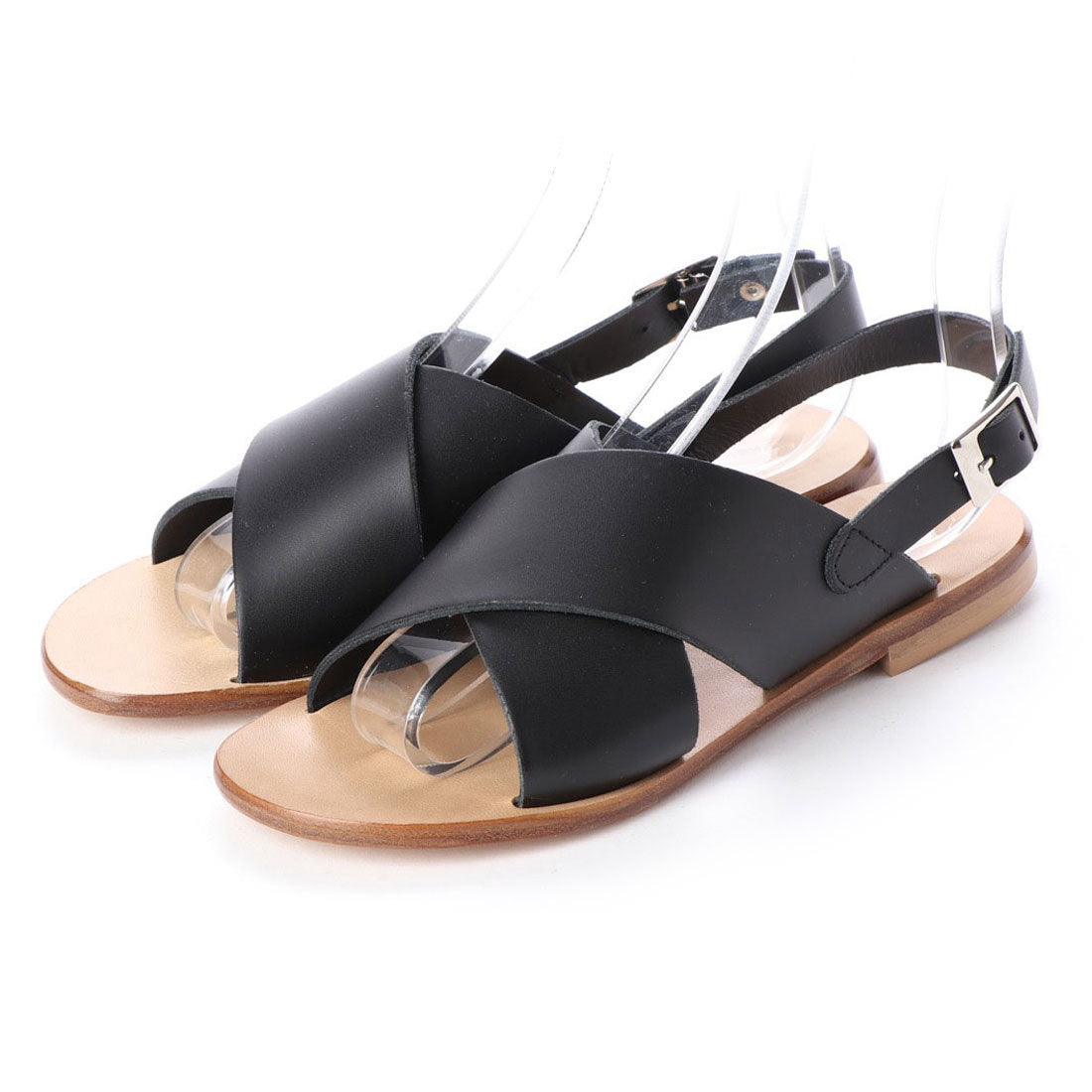 ●ファビオルスコーニ FABIO RUSCONI クロスフラットサンダル,ブラック