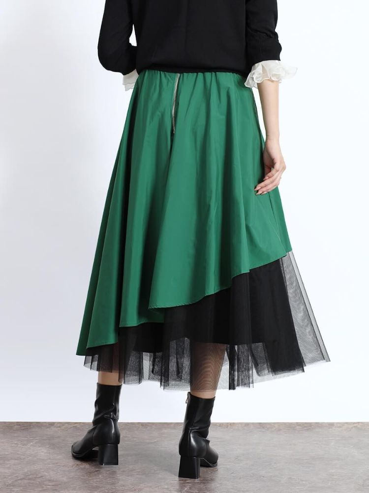 フェンネル FENNEL チュールレイヤードラップフレアスカート（Autumn） （ダークグリーン） ダークグリーン