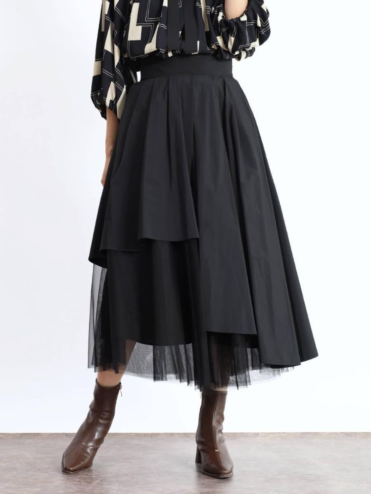 フェンネル FENNEL チュールレイヤードラップフレアスカート（Autumn） （ダークグリーン） ダークグリーン