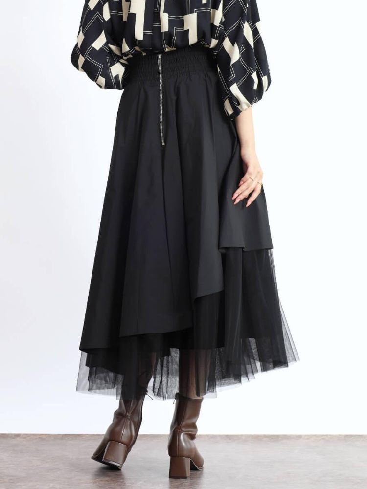 フェンネル FENNEL チュールレイヤードラップフレアスカート（Autumn） （ダークグリーン） ダークグリーン