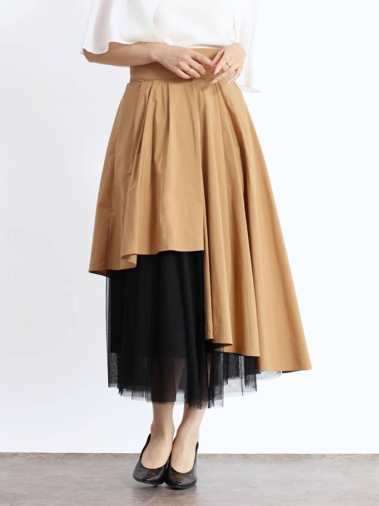 フェンネル FENNEL チュールレイヤードラップフレアスカート（Autumn） （ダークグリーン） ダークグリーン