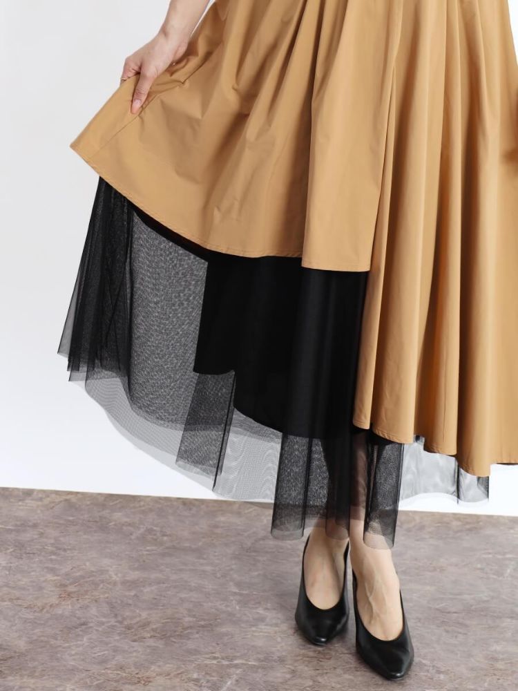 フェンネル FENNEL チュールレイヤードラップフレアスカート（Autumn） （ダークグリーン） ダークグリーン