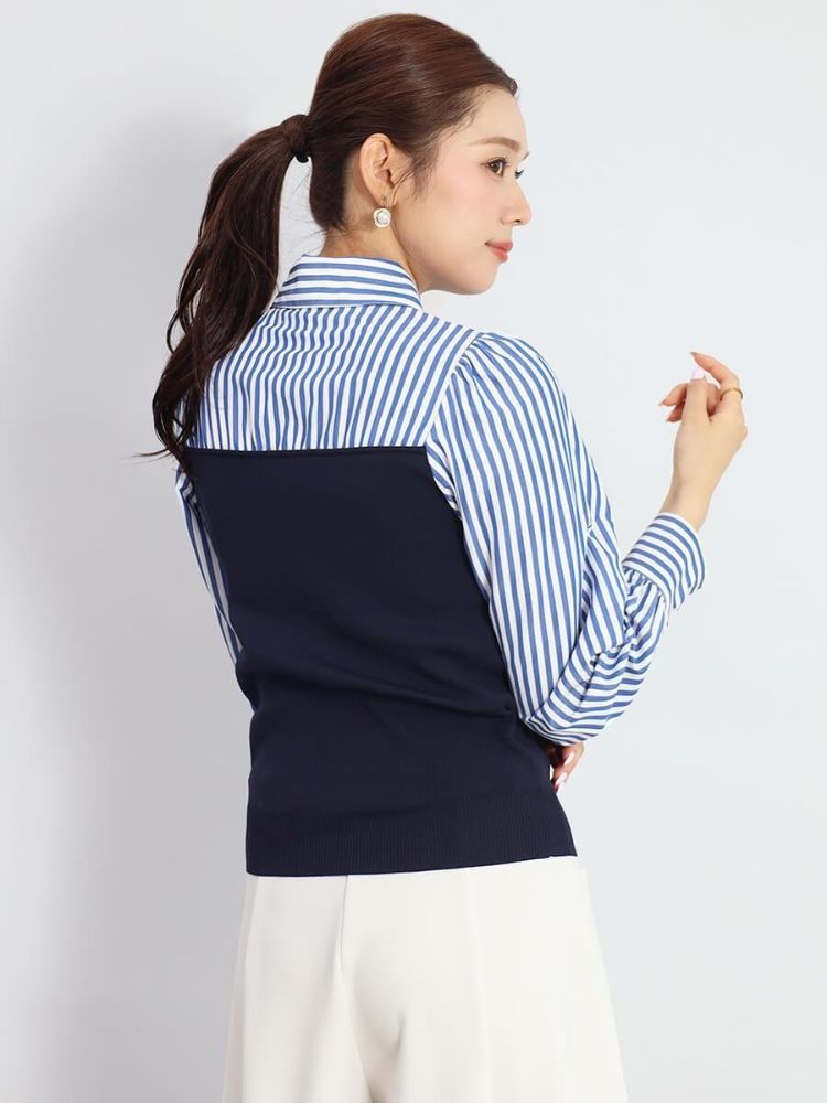 フェンネル FENNEL ニットドッキングストライプシャツ （ブルー） ブルー