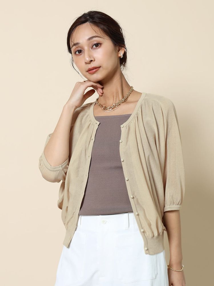 フェンネル FENNEL パールアクセントシアーカーディガン （サンドベージュ） サンドベージュ