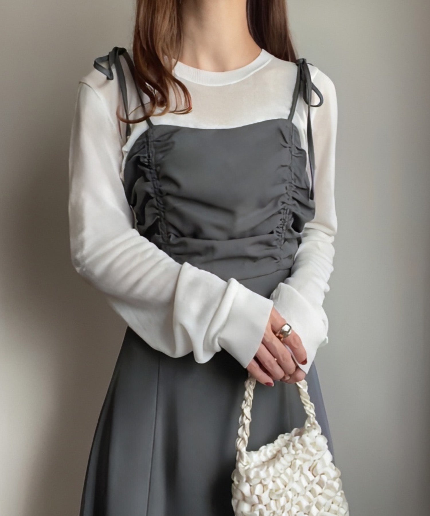 フィルー FILLOU FILLOU ショルダーリボンドレープキャミワンピース