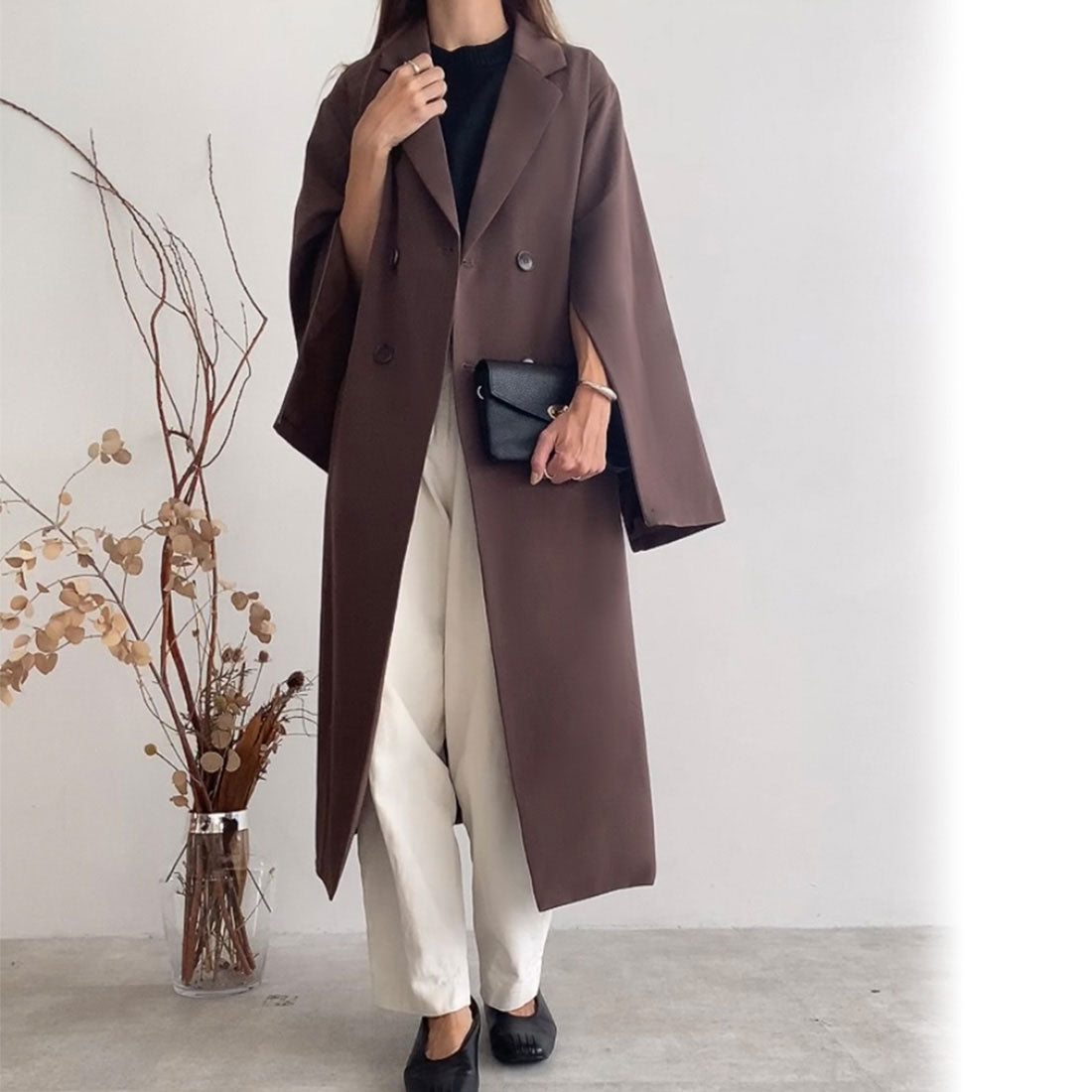 フィルー FILLOU FILLOU スリットスリーブチェスターコート,ダークブラウン