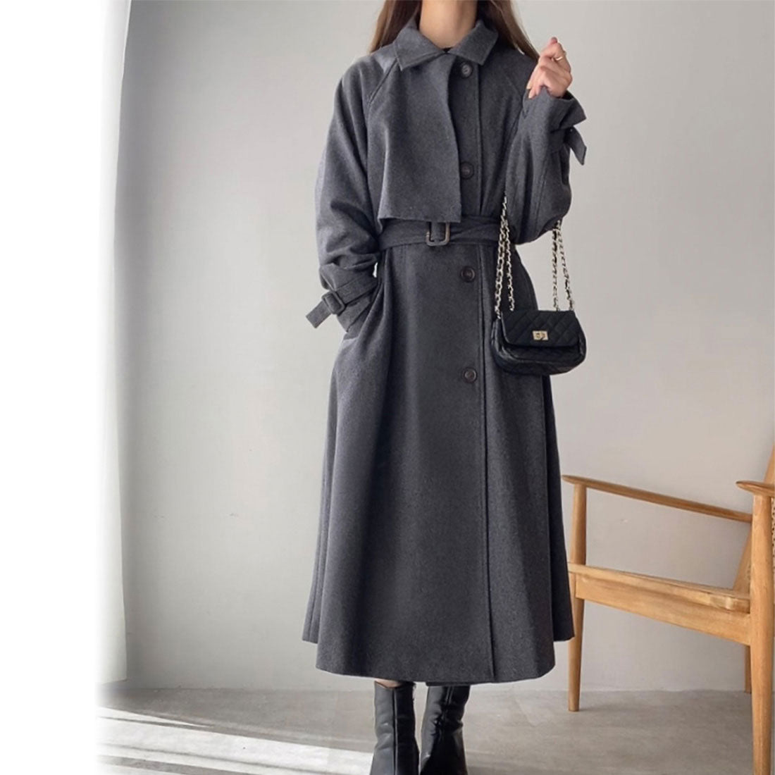 フィルー FILLOU FILLOU ヨークデザインフレアロングコート