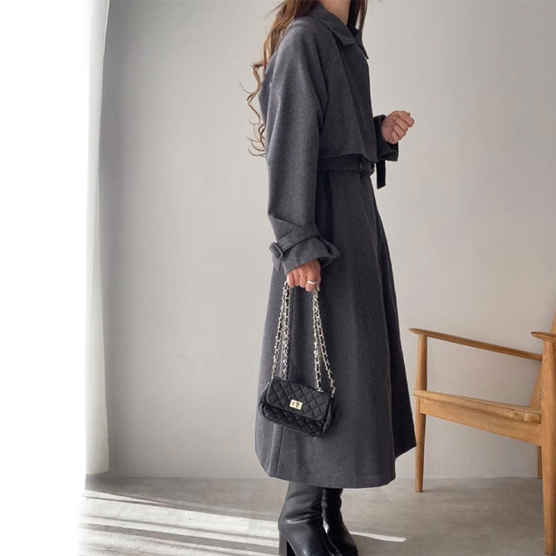 フィルー FILLOU FILLOU ヨークデザインフレアロングコート