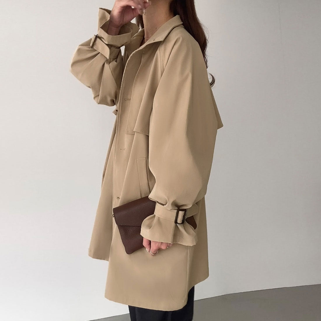 フィルー FILLOU FILLOU スタンドカラーヨークフレアミドルコート