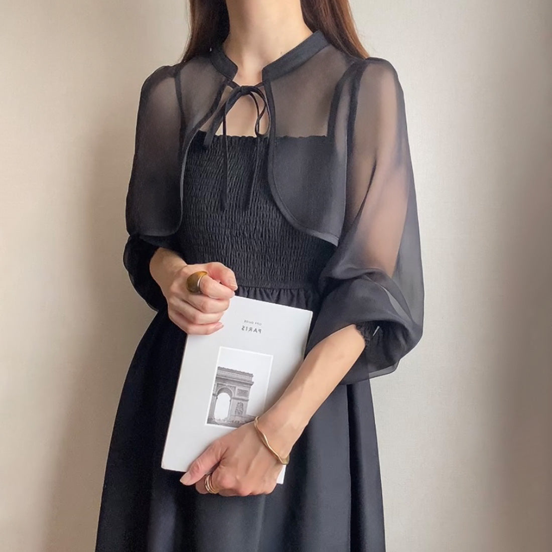 フィルー FILLOU FILLOU シアーボレロ＋キャミワンピース,ブラック
