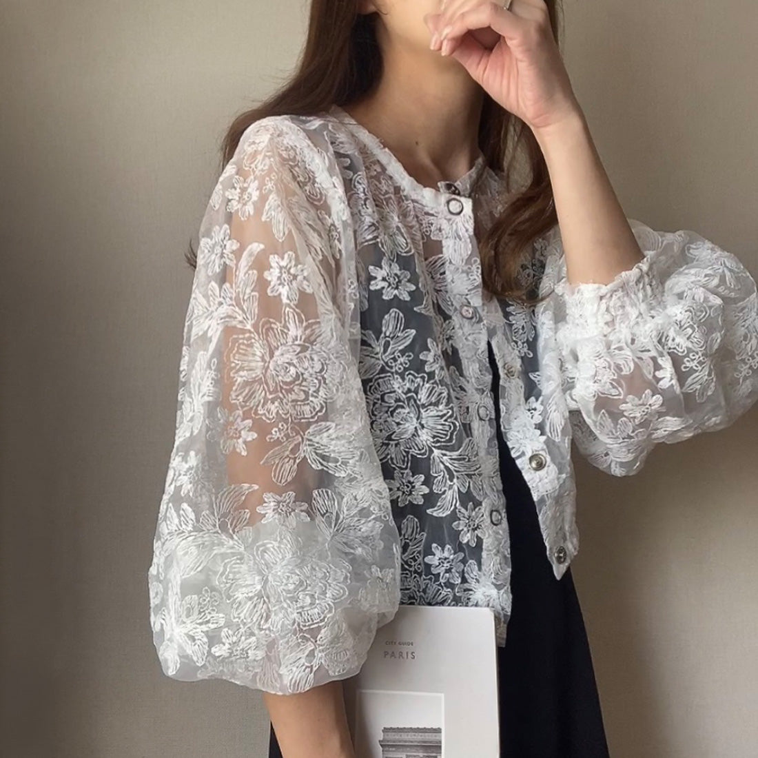 フィルー FILLOU FILLOU フラワージャガードシアーブルゾン