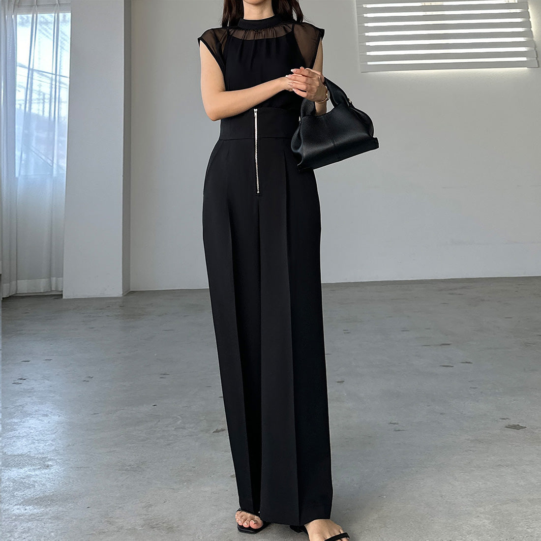 フィルー FILLOU Louere フロントジップハイウエストタックパンツ