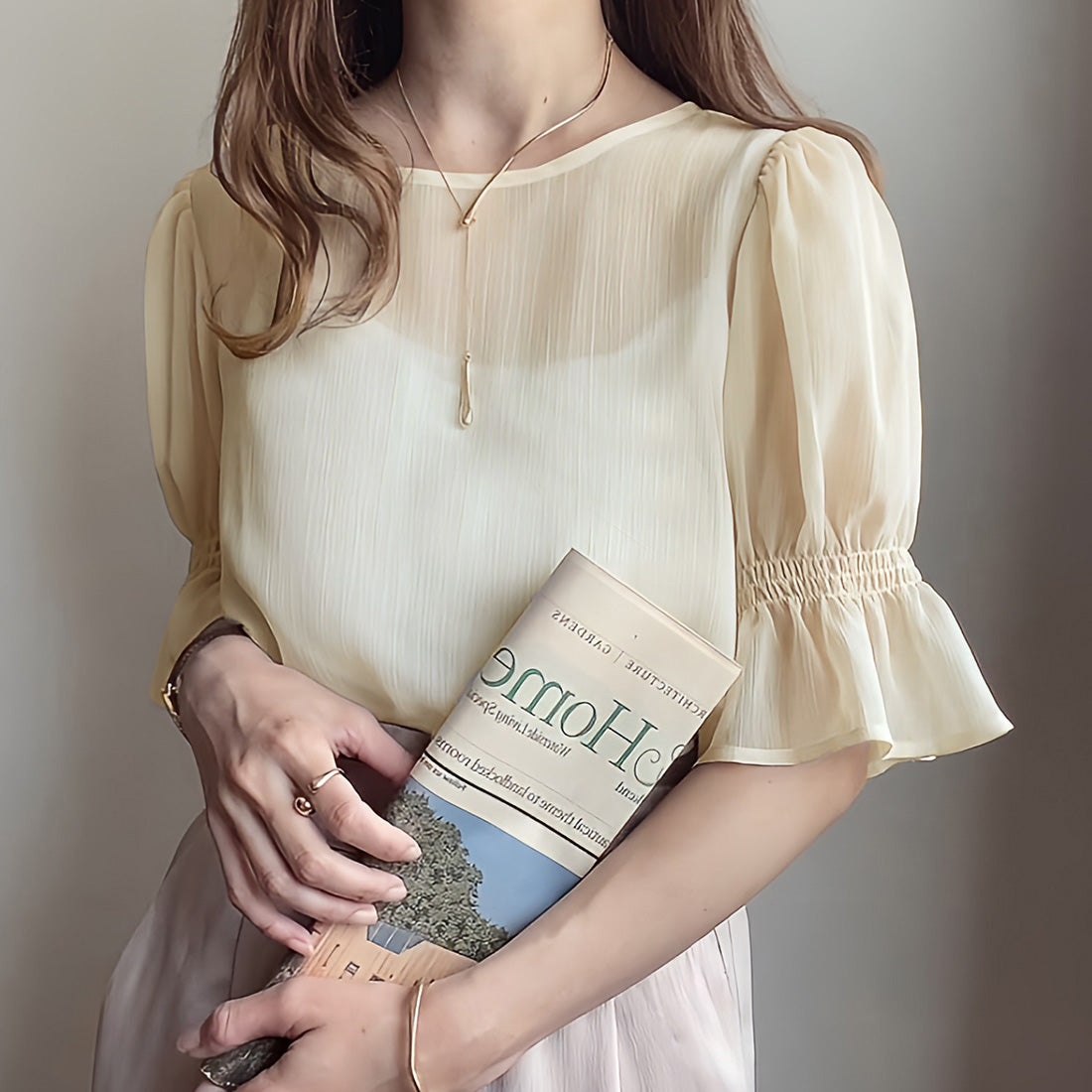 FILLU FILLOU FILLOU Sheer Flare Sleeve Blouse