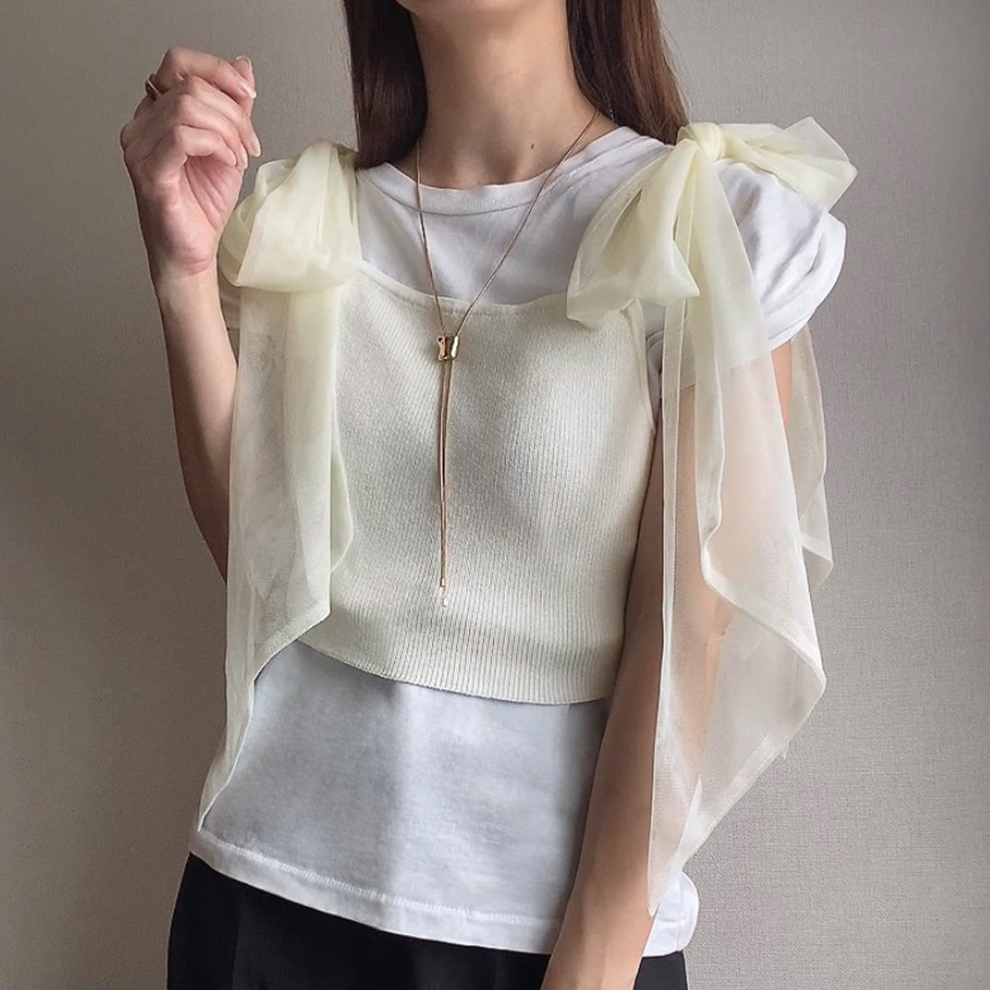 FILLU FILLOU Tulle Ribbon Knit Bustier