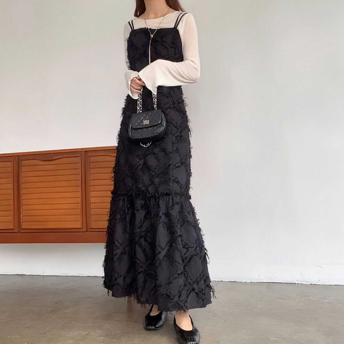 フィルー FILLOU FILLOU ジャガード裾フレアキャミワンピース