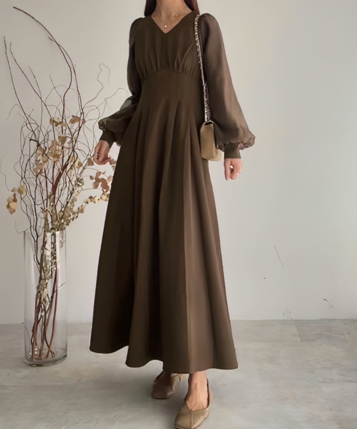 FILLU FILLOU Waist Tuck Organza Layered Sleeve Dress