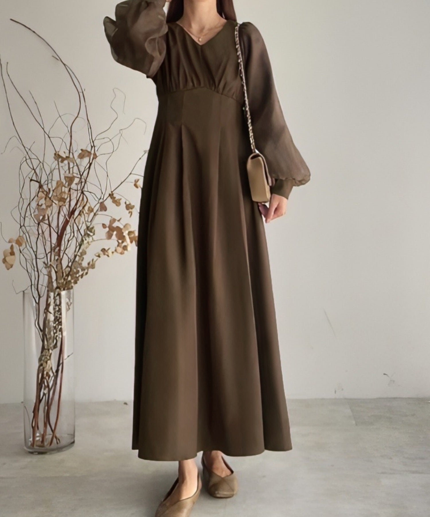 FILLU FILLOU Waist Tuck Organza Layered Sleeve Dress
